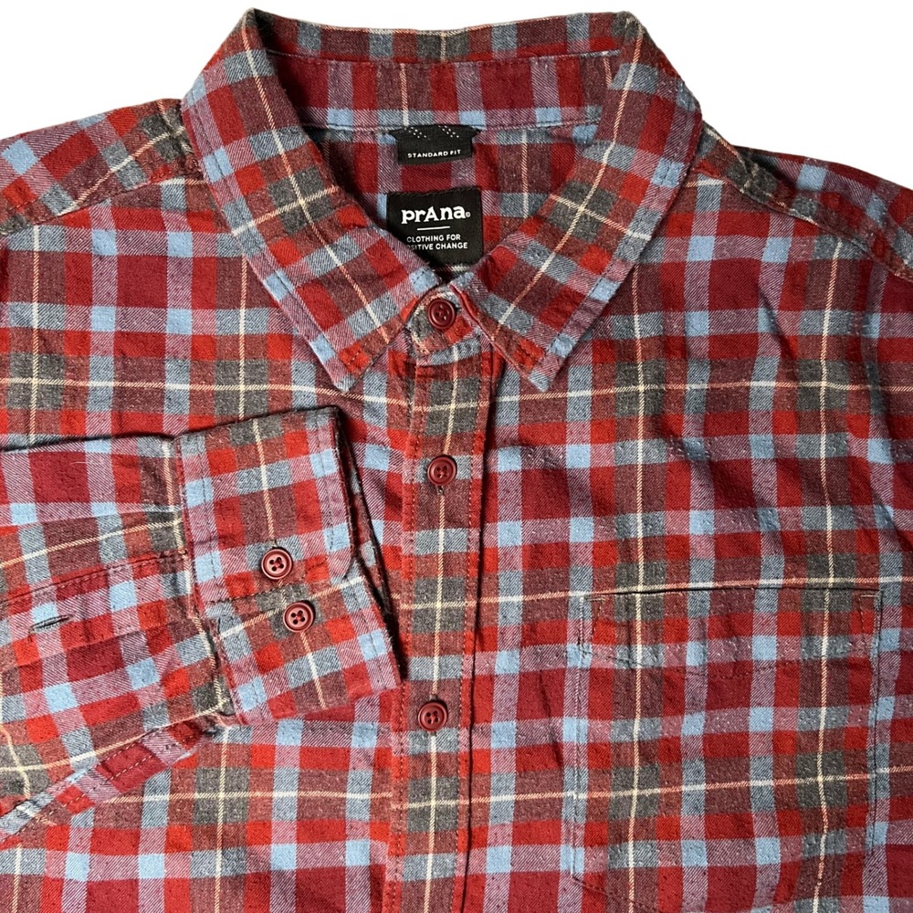 Prana Men's M Standard Fit Plaid Flannel Long Sleeve Shirt Cotton Cozy Fall